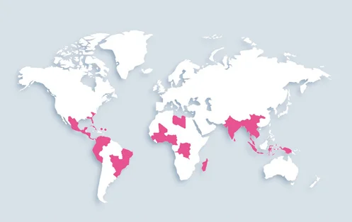 World map showing distribution