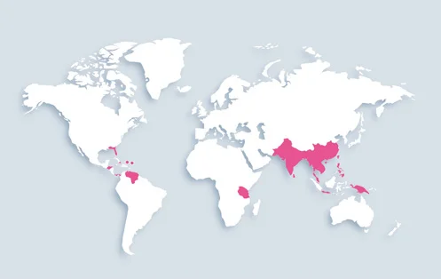 World map showing distribution