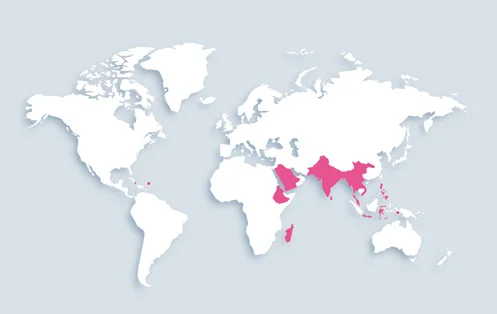 World map showing distribution