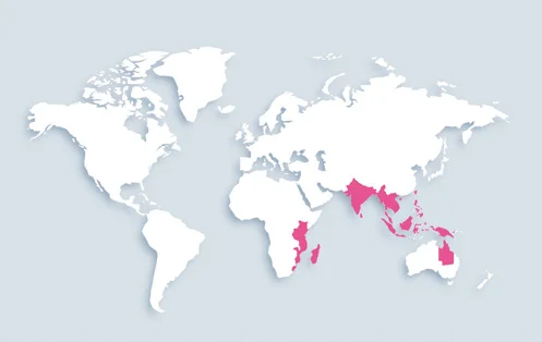 World map showing distribution