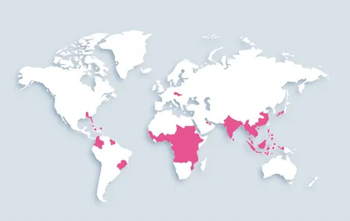 World map showing distribution