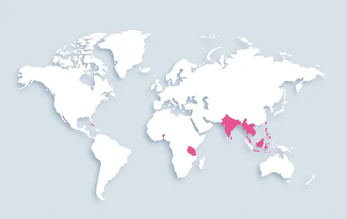 World map showing distribution