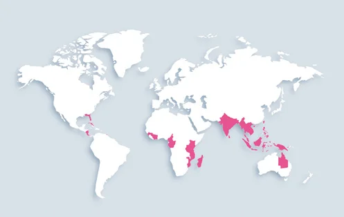 World map showing distribution