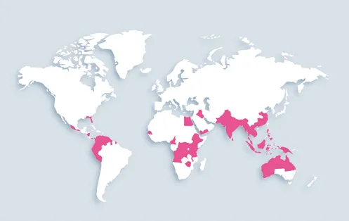 World map showing distribution