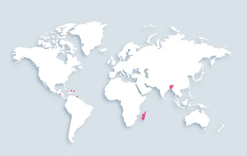 World map showing distribution
