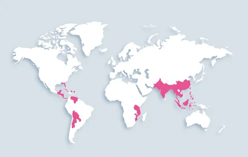 World map showing distribution