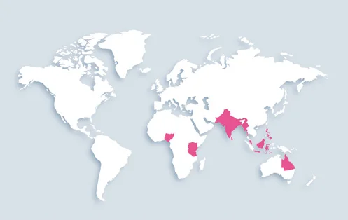 World map showing distribution