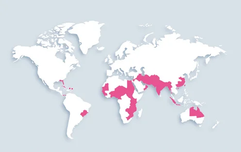 World map showing distribution