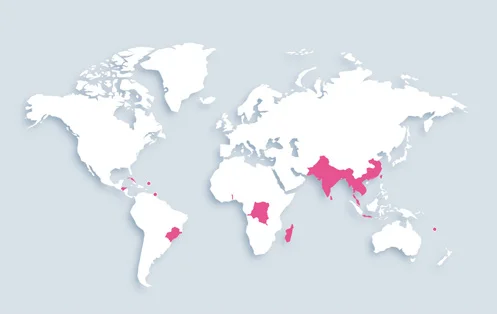 World map showing distribution