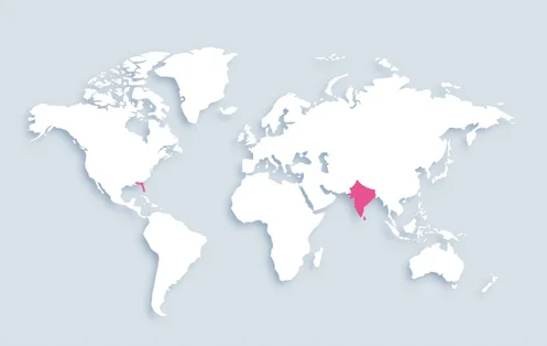 World map showing distribution