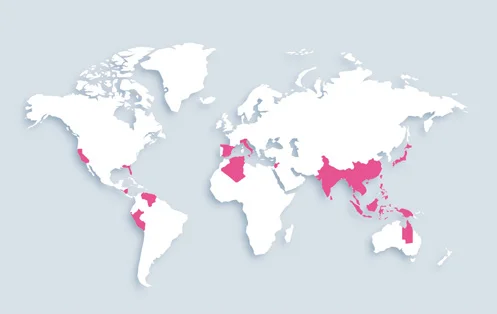 World map showing distribution