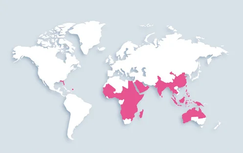 World map showing distribution