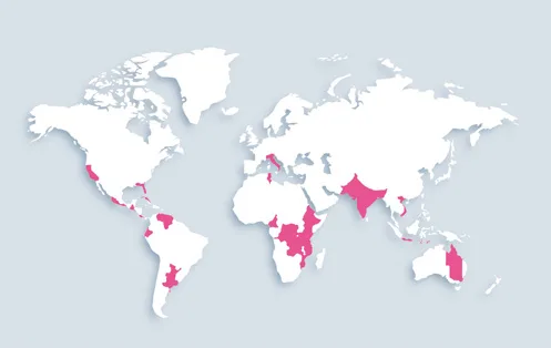 World map showing distribution