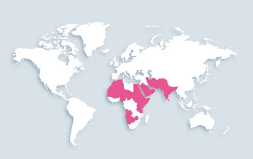 World map showing distribution