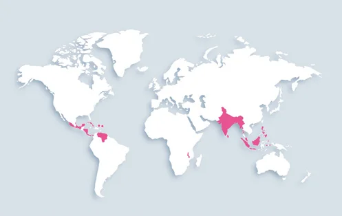 World map showing distribution