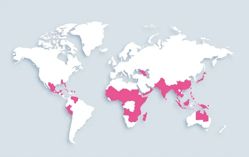 World map showing distribution