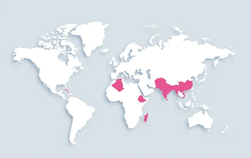 World map showing distribution