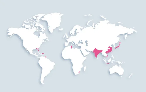 World map showing distribution