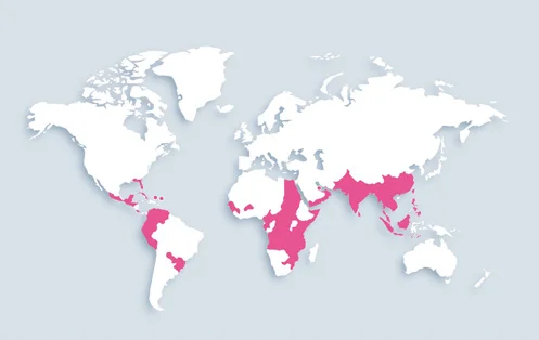World map showing distribution