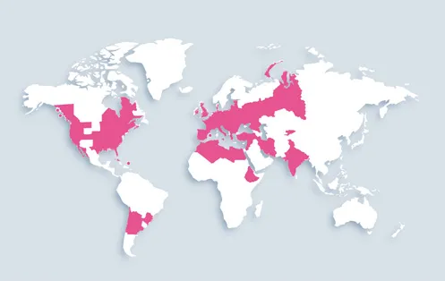 World map showing distribution