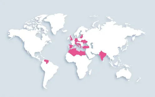 World map showing distribution