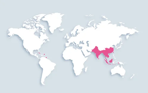 World map showing distribution