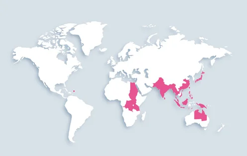 World map showing distribution