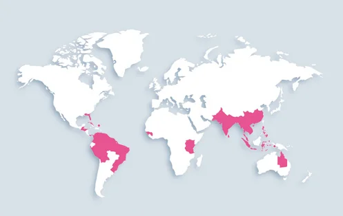 World map showing distribution