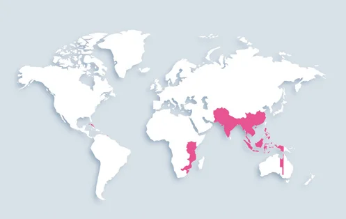 World map showing distribution